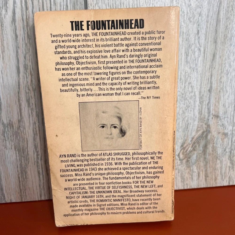 Ayn Rand The Fountainhead Vintage Signet Paperback 25th Anniversary W4406 1970s